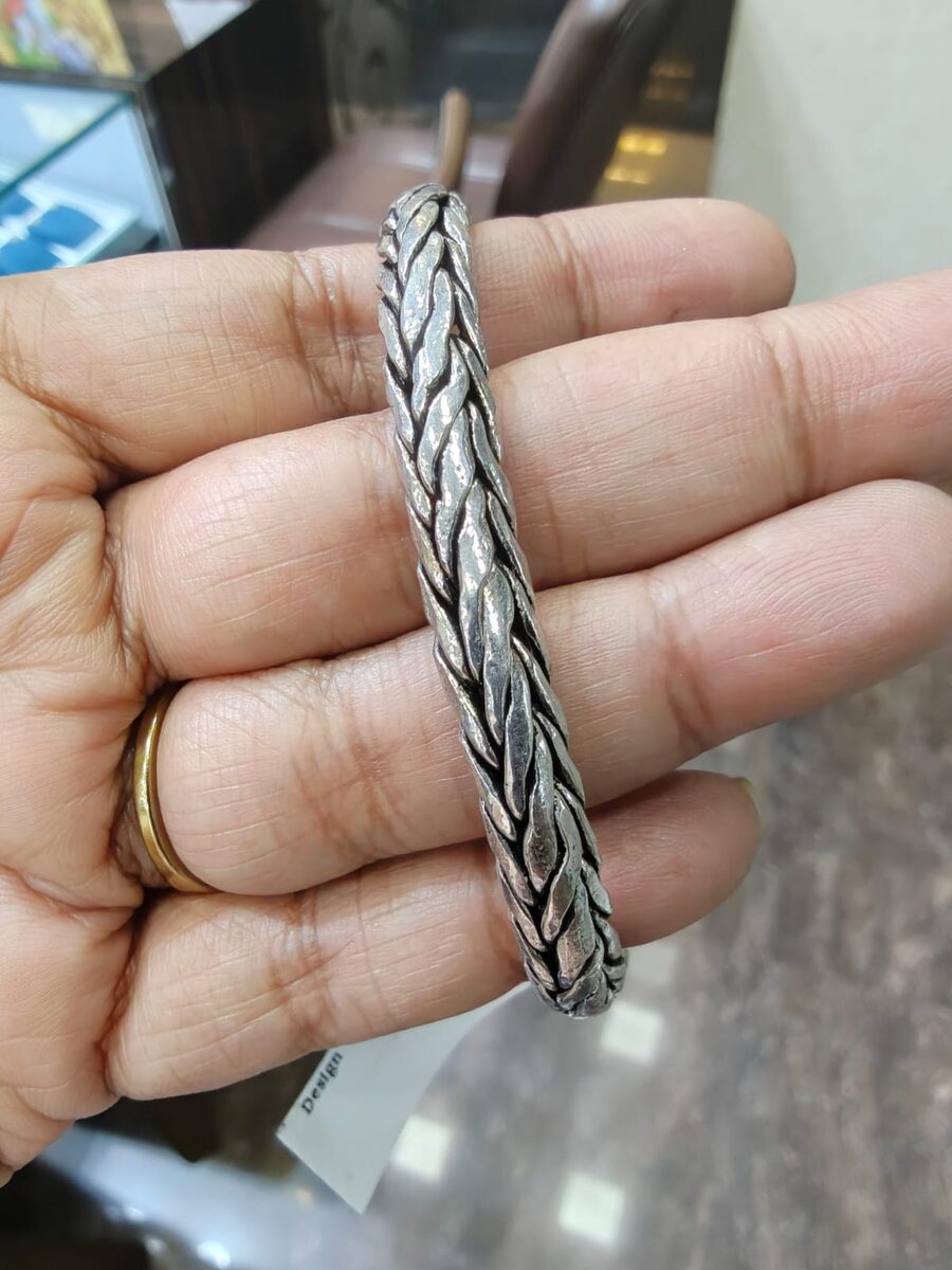 Silver and black stone cuff bracelet